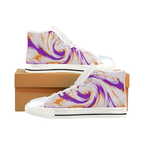 Purple Orange Tie Dye Swirl Abstract High Top Canvas Women's Shoes/Large Size (Model 017)
