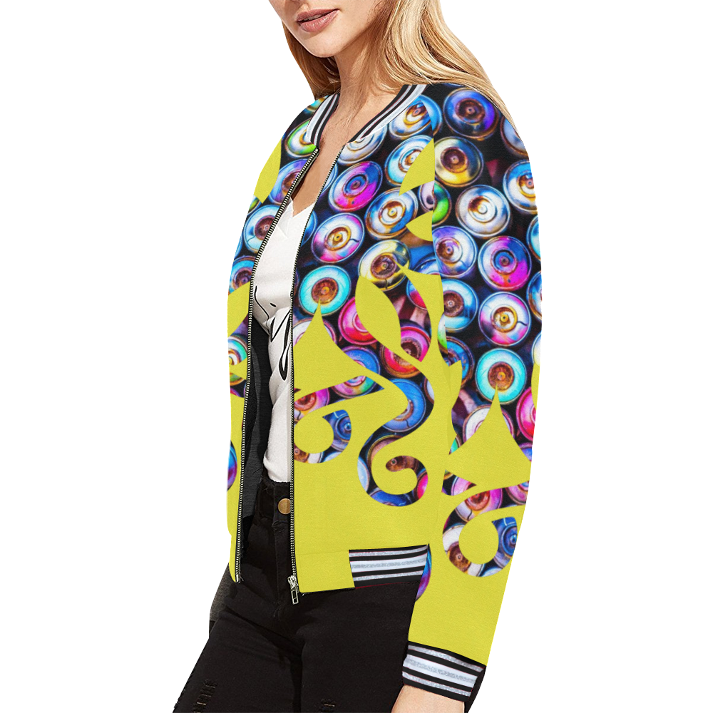 Environmentalist - Save the ocean, yellow All Over Print Bomber Jacket for Women (Model H21)