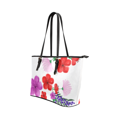 BUNCH OF FLOWERS Leather Tote Bag/Large (Model 1651)