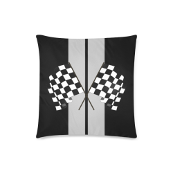 Race Car Stripe, Checkered Flag, Black and Silver Custom Zippered Pillow Case 18"x18"(Twin Sides)