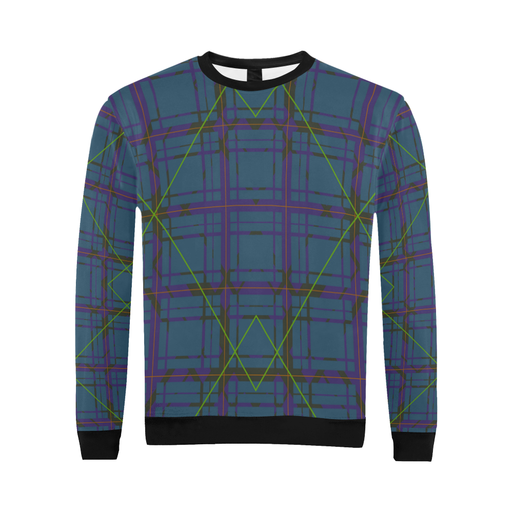 Neon plaid 80's style design All Over Print Crewneck Sweatshirt for Men (Model H18)