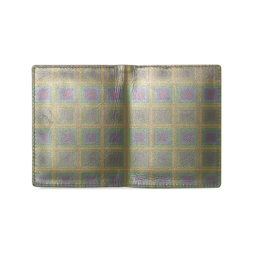 Pale purple golden multicolored multiple squares Men's Leather Wallet (Model 1612)