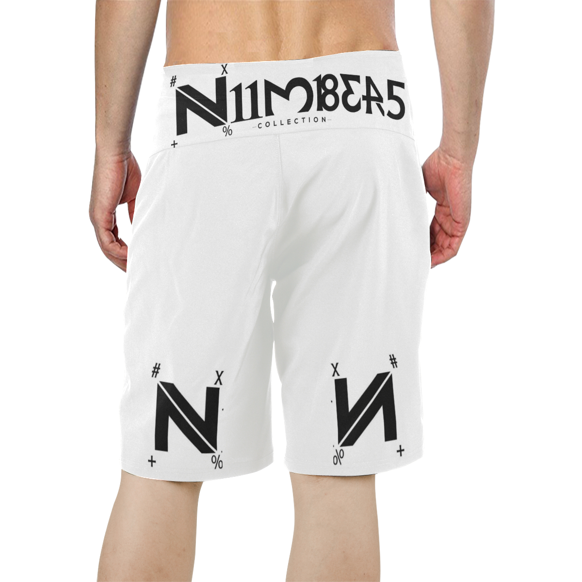 NUMBERS Collection N White/Black Men's All Over Print Board Shorts (Model L16)