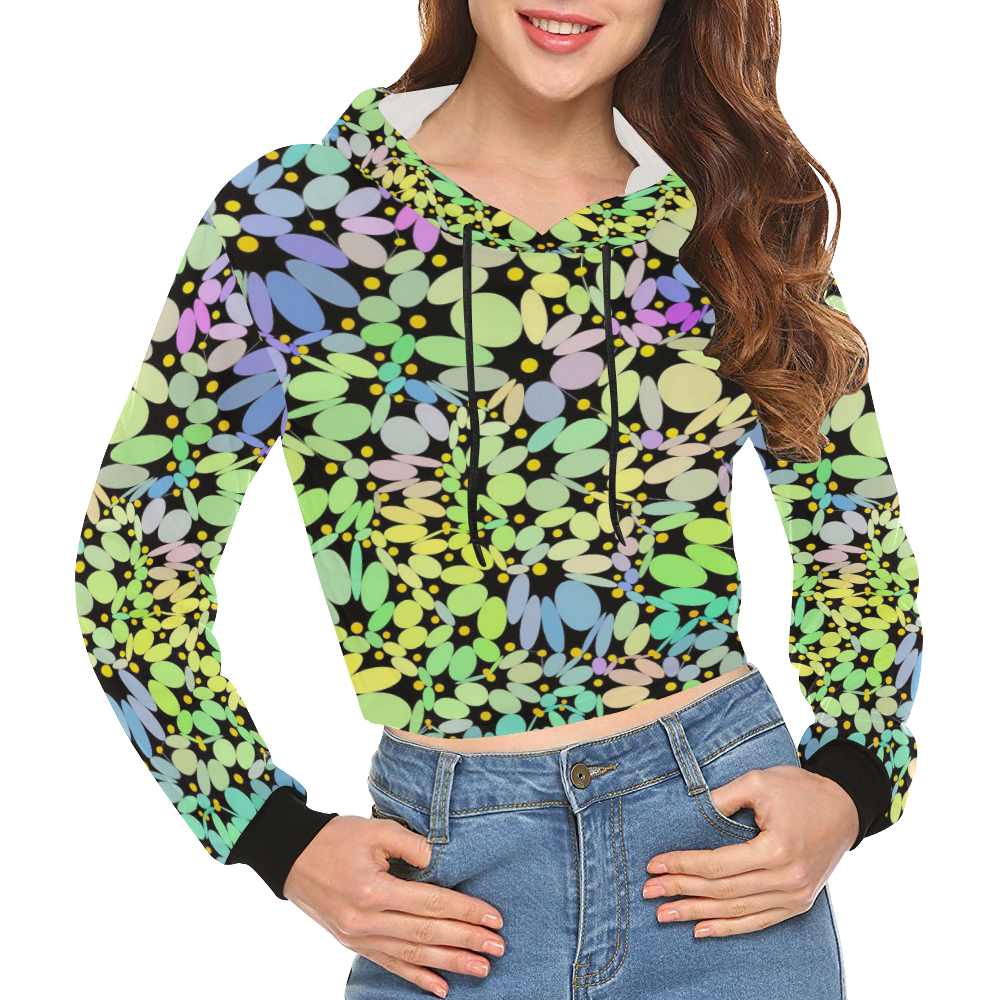 Power Flowers 318A by JamColors All Over Print Crop Hoodie for Women (Model H22)