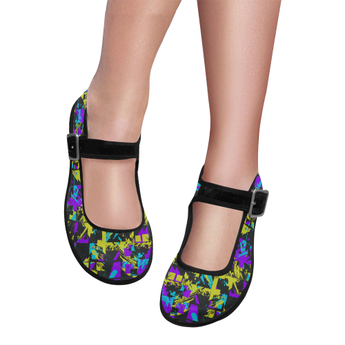 Purple yelllow squares Mila Satin Women's Mary Jane Shoes (Model 4808)