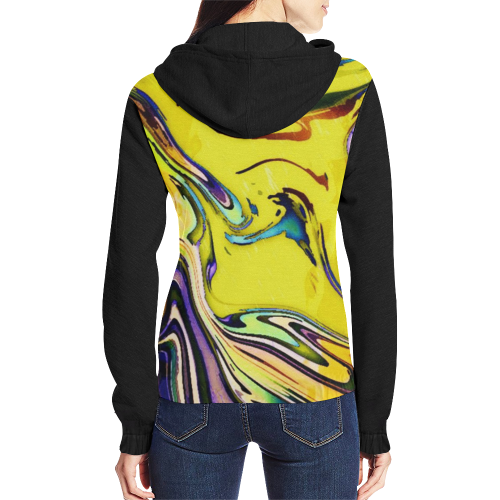 Yellow marble All Over Print Full Zip Hoodie for Women (Model H14)