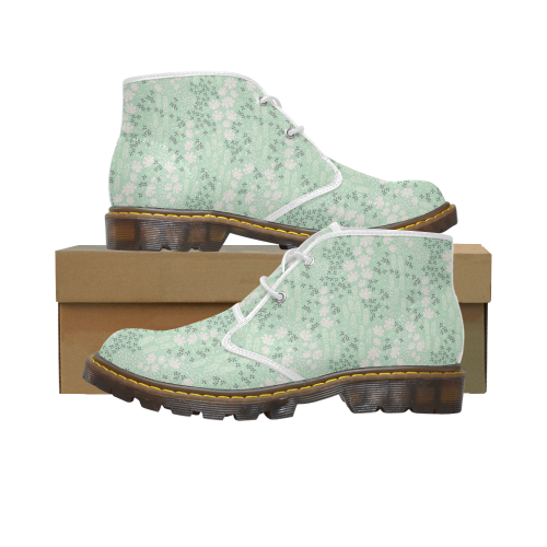 Mint Floral Pattern Women's Canvas Chukka Boots/Large Size (Model 2402-1)