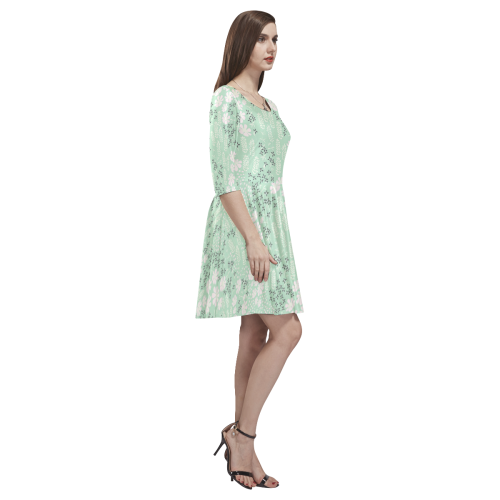 Mint Floral Pattern Tethys Half-Sleeve Skater Dress(Model D20)