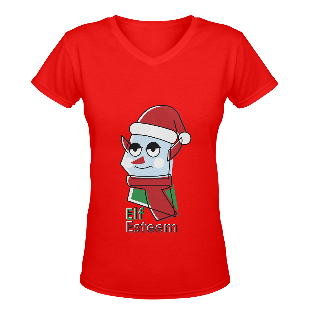 Elf Esteem CHRISTMAS RED Women's Deep V-neck T-shirt (Model T19)
