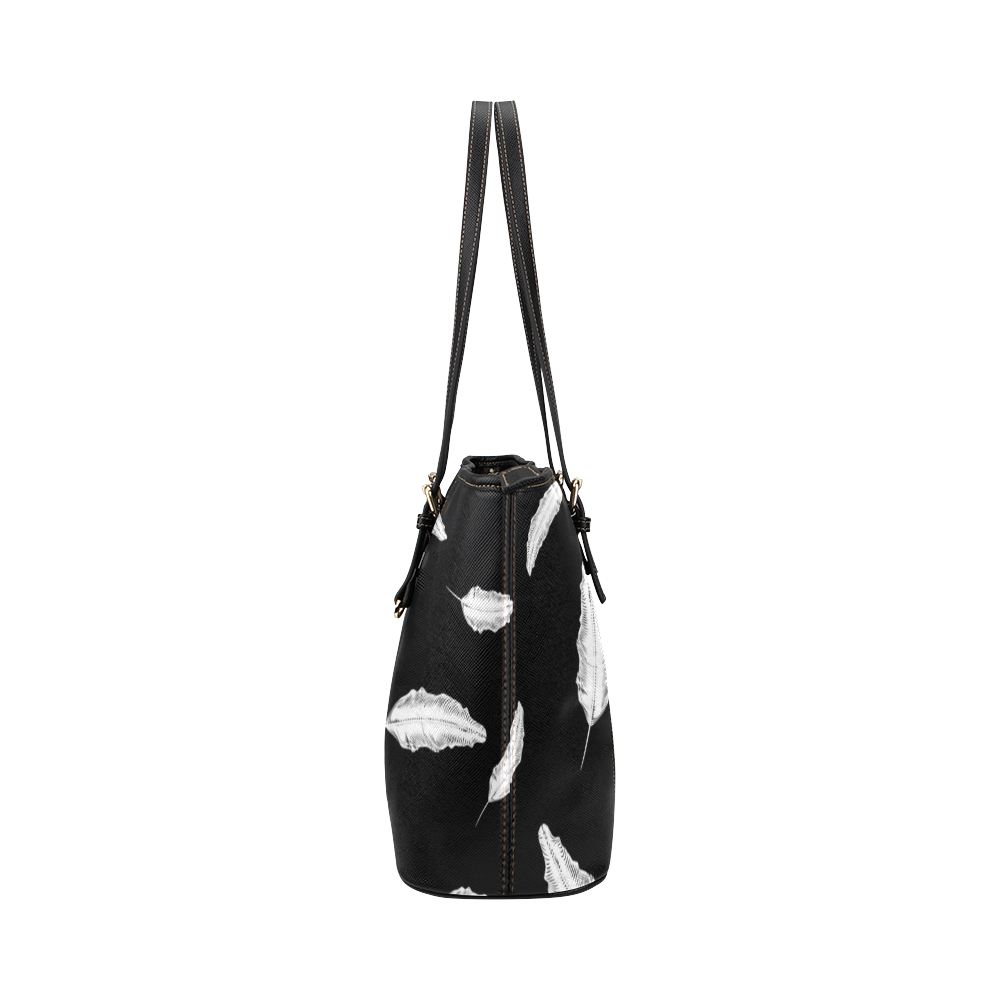 White Feathers Leather Tote Bag/Small (Model 1651)