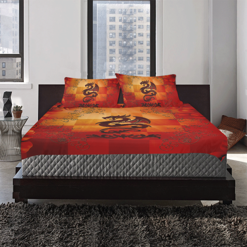 Tribal dragon  on vintage background 3-Piece Bedding Set