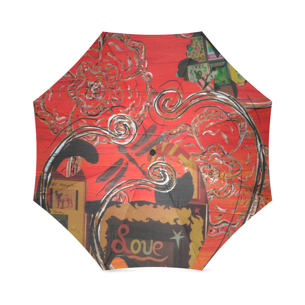 Love Cat and Butterfly umbrella Foldable Umbrella (Model U01)