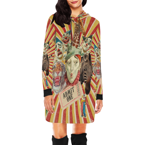 Funny Vintage Circus Clowns All Over Print Hoodie Mini Dress (Model H27)