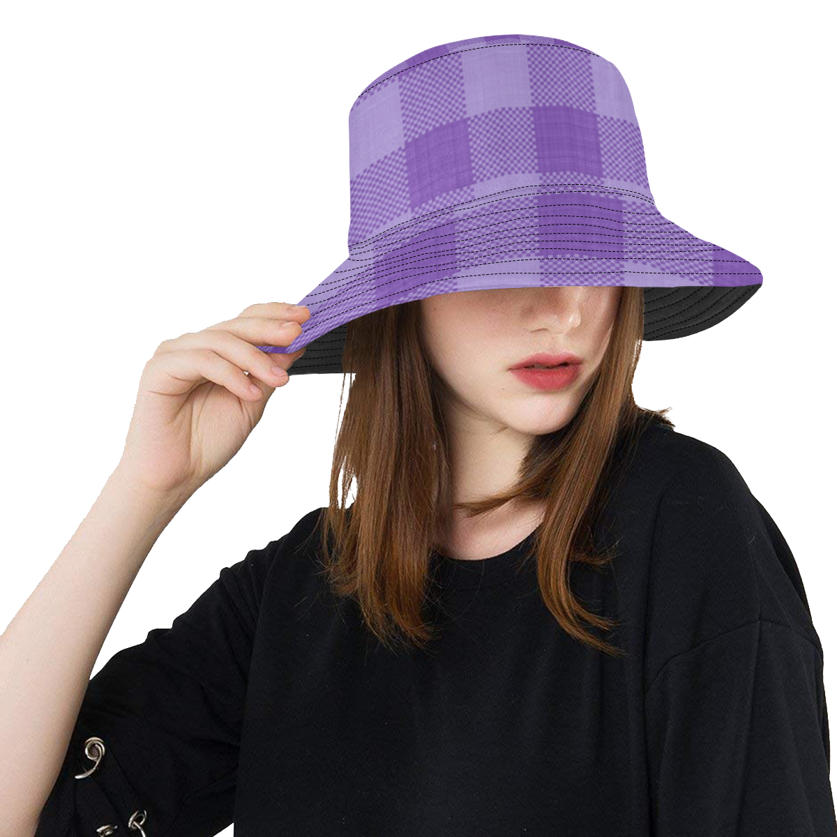 Ultraviolet Purple Plaid All Over Print Bucket Hat