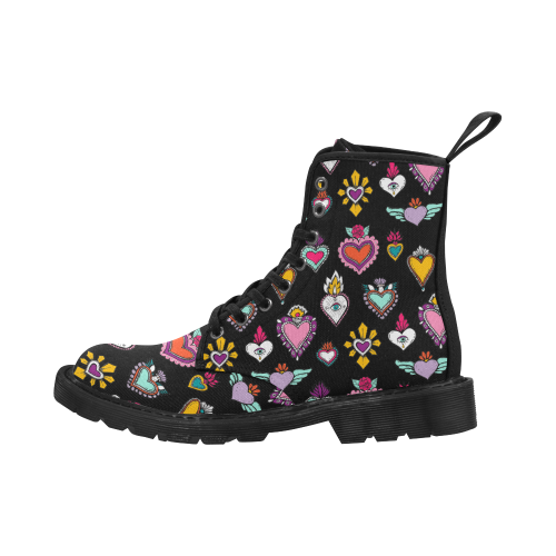 SACRED HEART - EX VOTO - Multicolor Martin Boots for Women (Black) (Model 1203H)
