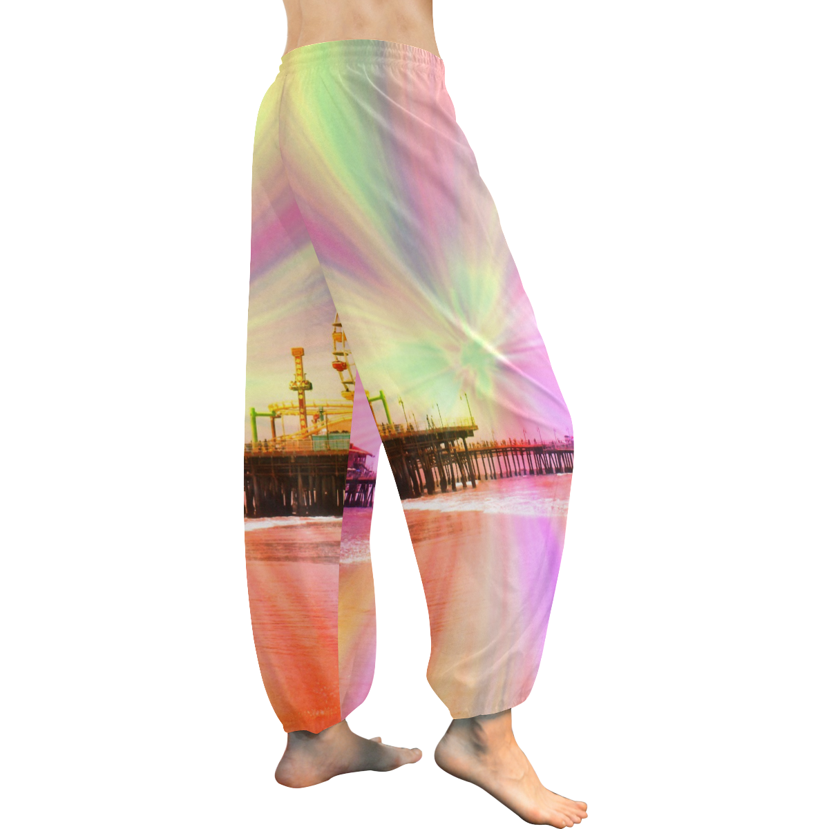 Pink Explosion Santa Monica Pier Women's All Over Print Harem Pants (Model L18)