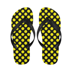 Yellow Polka Dots on Black Flip Flops for Men/Women (Model 040)