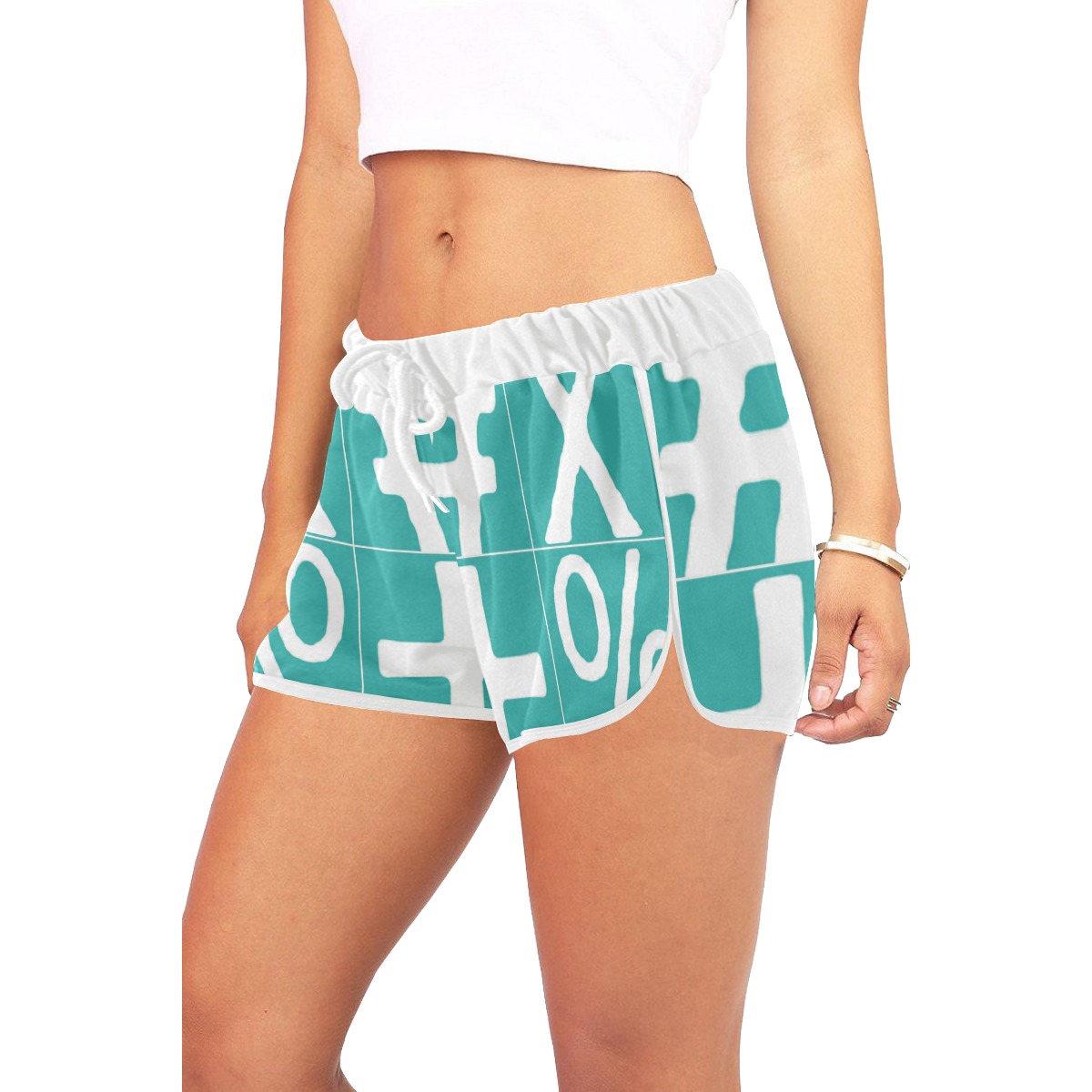 NUMBERS Collection Symbols White/Teal Women's All Over Print Relaxed Shorts (Model L19)