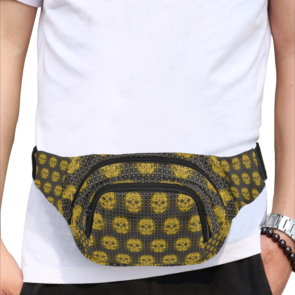skulls and dotts,golden by JamColors Fanny Pack/Small (Model 1677)