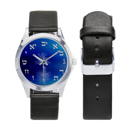 ets haim Unisex Silver-Tone Round Leather Watch (Model 216)