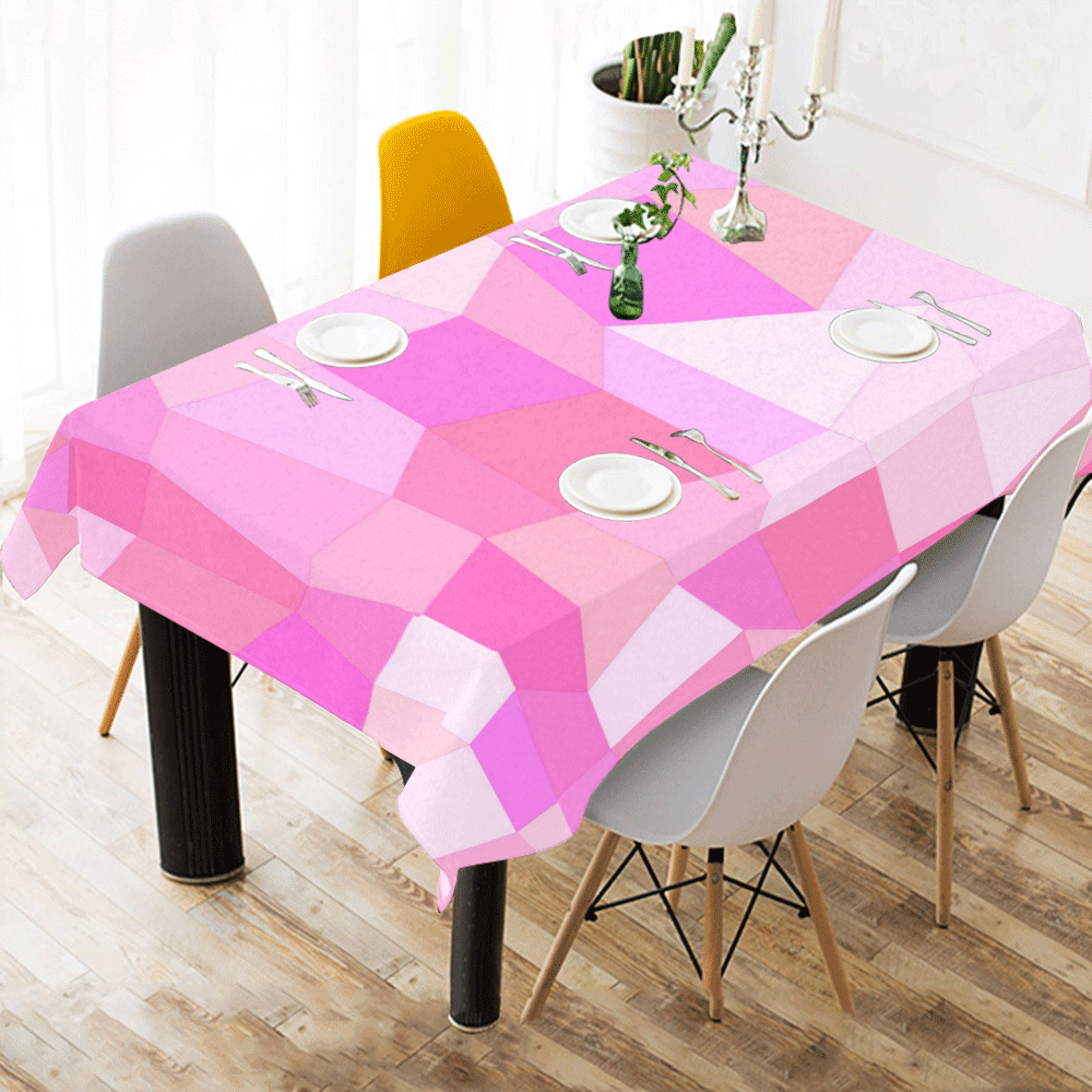 Bright Pink Mosaic Cotton Linen Tablecloth 60"x 84"