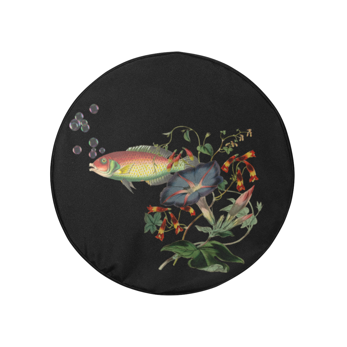 Fish With Flowers Surreal 32 Inch Spare Tire Cover