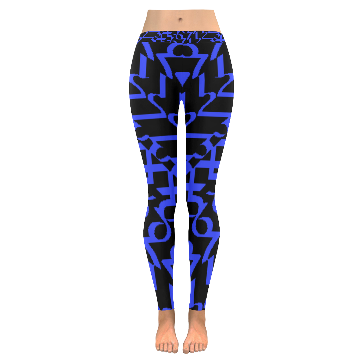 NUMBERS Collection 1234567 Black/Blueberry Women's Low Rise Leggings (Invisible Stitch) (Model L05)