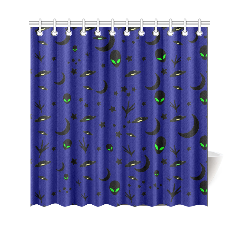 Alien Flying Saucers Stars Pattern Shower Curtain 69"x70"