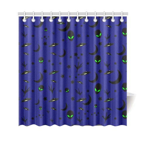 Alien Flying Saucers Stars Pattern Shower Curtain 69"x70"