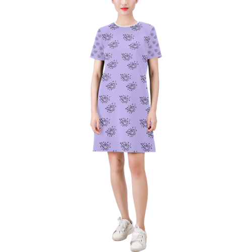 zodiac bat lilac Short-Sleeve Round Neck A-Line Dress (Model D47)