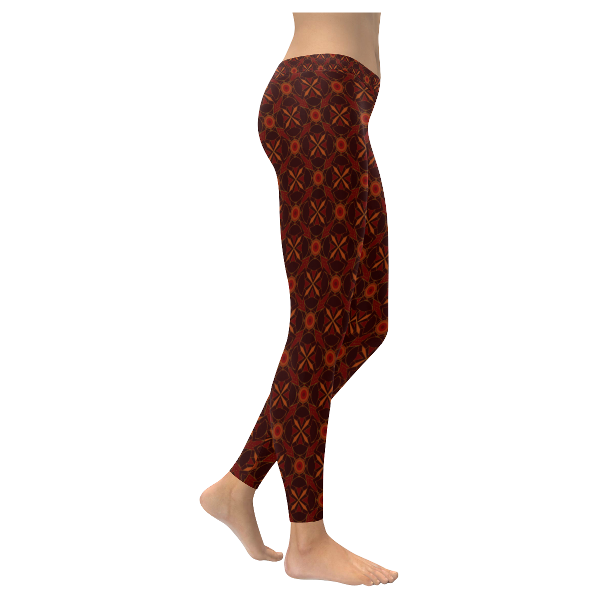 Brown Geometric Pattern Women's Low Rise Leggings (Invisible Stitch) (Model L05)