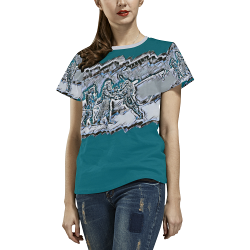 Assyrian Lion Hunter All Over Print T-shirt for Women/Large Size (USA Size) (Model T40)
