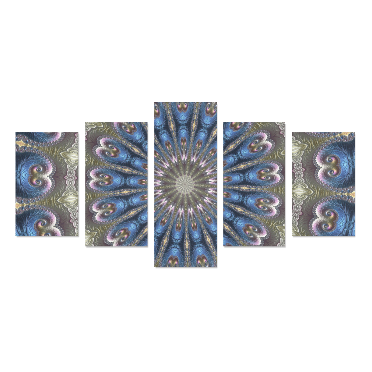 Pastel Abalone Shell Spiral Fractal Mandala 5 Canvas Print Sets C (No Frame)