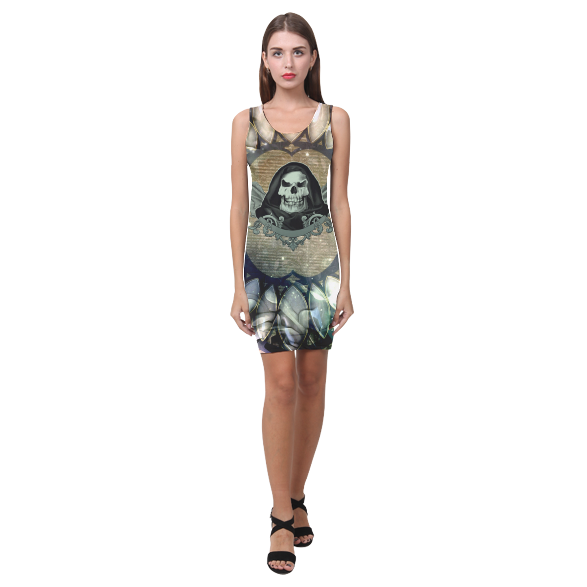 Awesome scary skull Medea Vest Dress (Model D06)