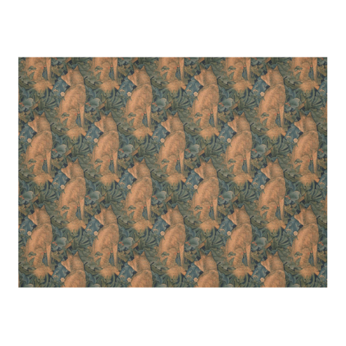 Fox pattern Cotton Linen Tablecloth 52"x 70"