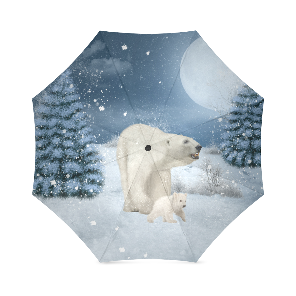 Polar bear mum with polar bear cub Foldable Umbrella (Model U01)