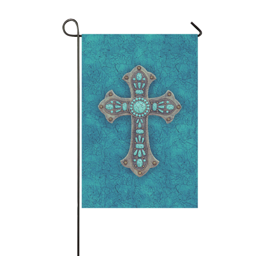 Turquoise Rustic Cross Garden Flag 12‘’x18‘’（Without Flagpole）