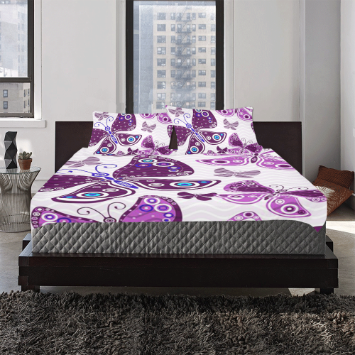 Colorful Butterflies and Flowers V18 3-Piece Bedding Set