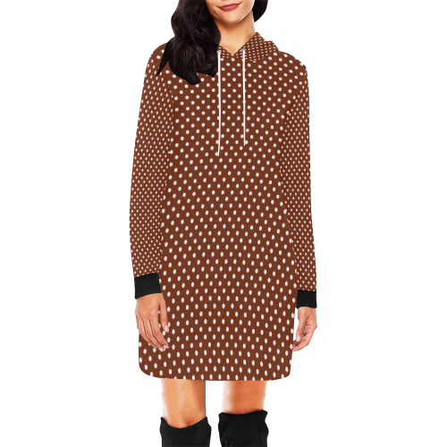 Brown polka dots All Over Print Hoodie Mini Dress (Model H27)