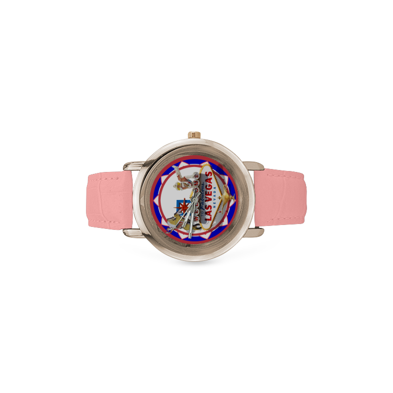 LasVegasIcons Poker Chip - Vegas Sign Women's Rose Gold Leather Strap Watch(Model 201)