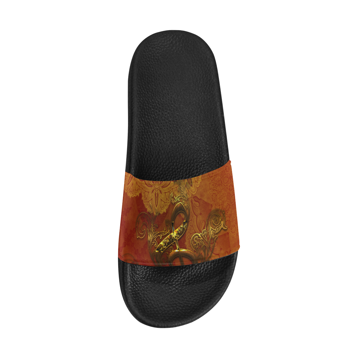 Music, clef in golden metal Women's Slide Sandals (Model 057)