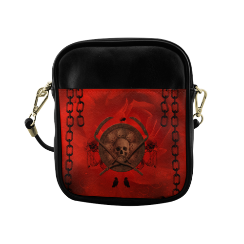 Skulls on red vintage background Sling Bag (Model 1627)