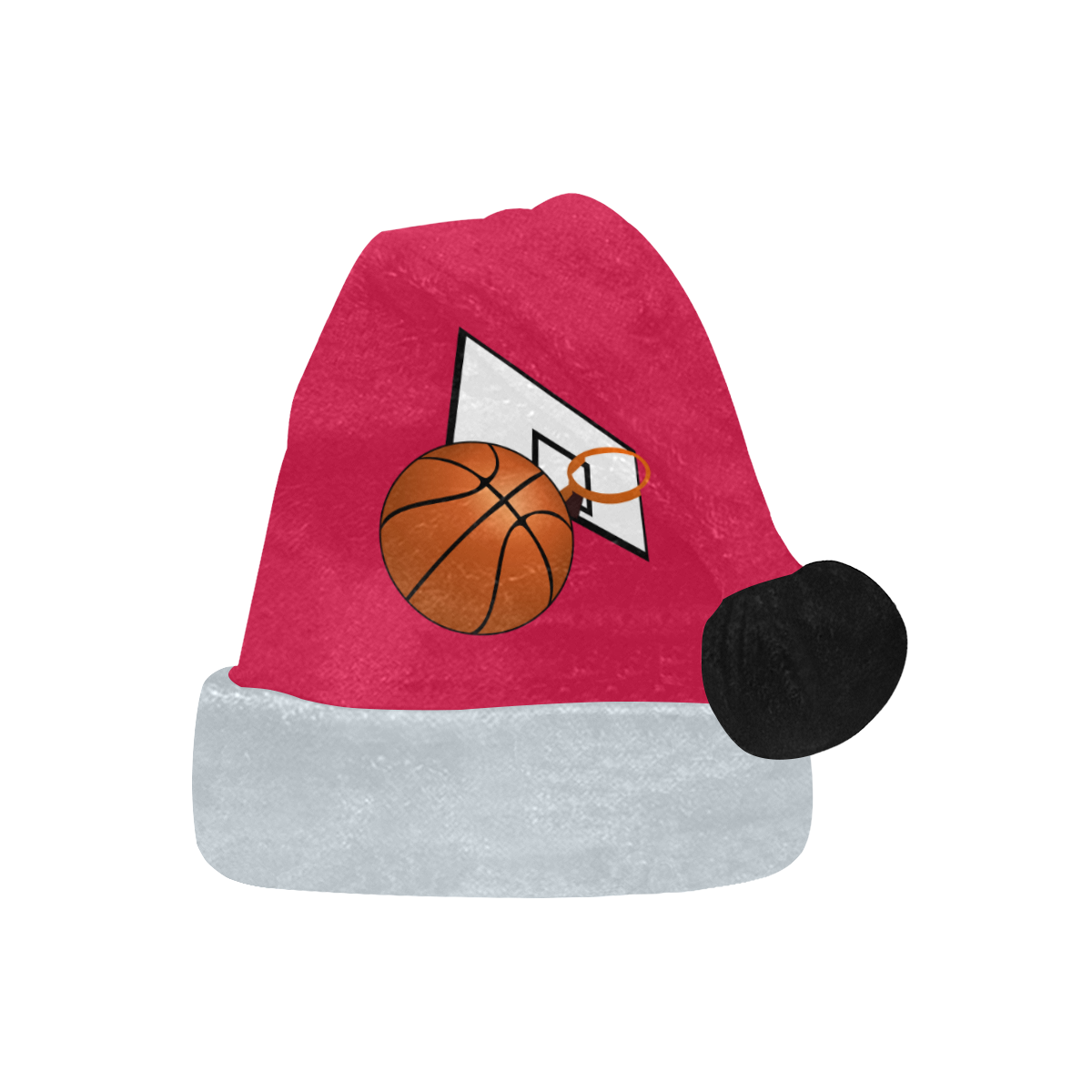 Basketball And Hoop on Red and Silver Santa Hat