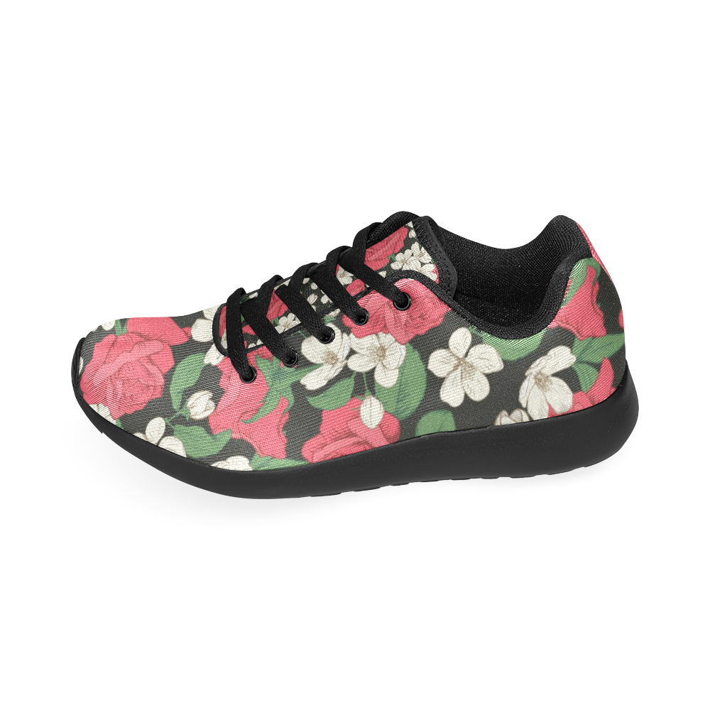 Pink, White and Black Floral Women's Running Shoes/Large Size (Model 020)