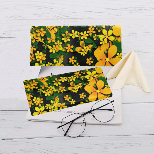 Pretty Orange & Yellow Flowers on Black Custom Foldable Glasses Case