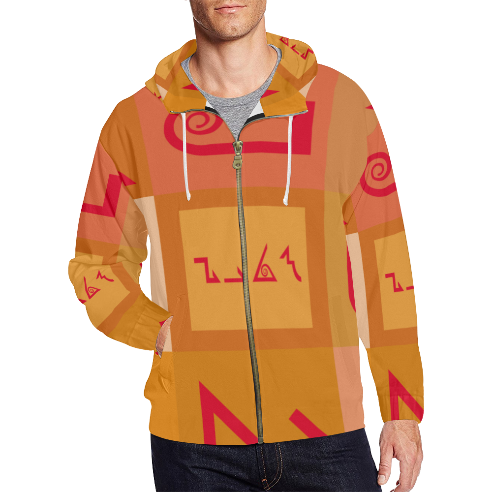 Patern 04 Red And Brown All Over Print Full Zip Hoodie for Men (Model H14)