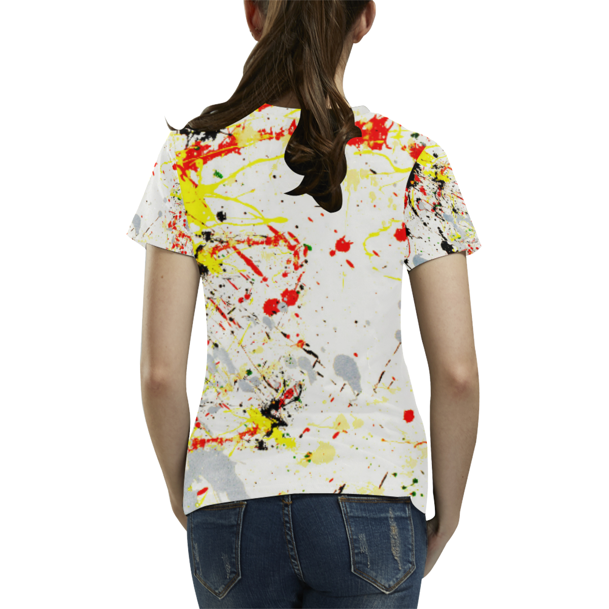 Black, Red, Yellow Paint Splatter All Over Print T-Shirt for Women (USA Size) (Model T40)