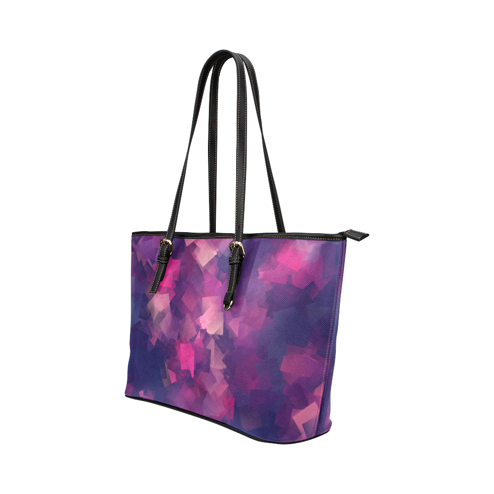 purple pink magenta cubism #modern Leather Tote Bag/Small (Model 1651)