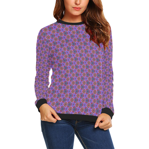 Purple Doodles - Hidden Smiles All Over Print Crewneck Sweatshirt for Women (Model H18)