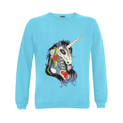 Spring Flower Unicorn Skull Turquoise Gildan Crewneck Sweatshirt(NEW) (Model H01)